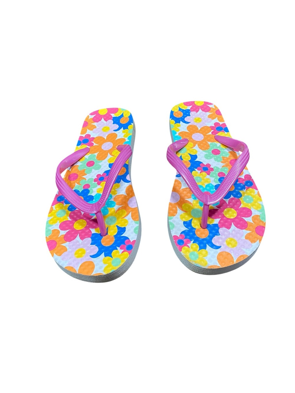 Girls Floral Flip-Flop Sandals - Pink Straps Size Large (2/3)